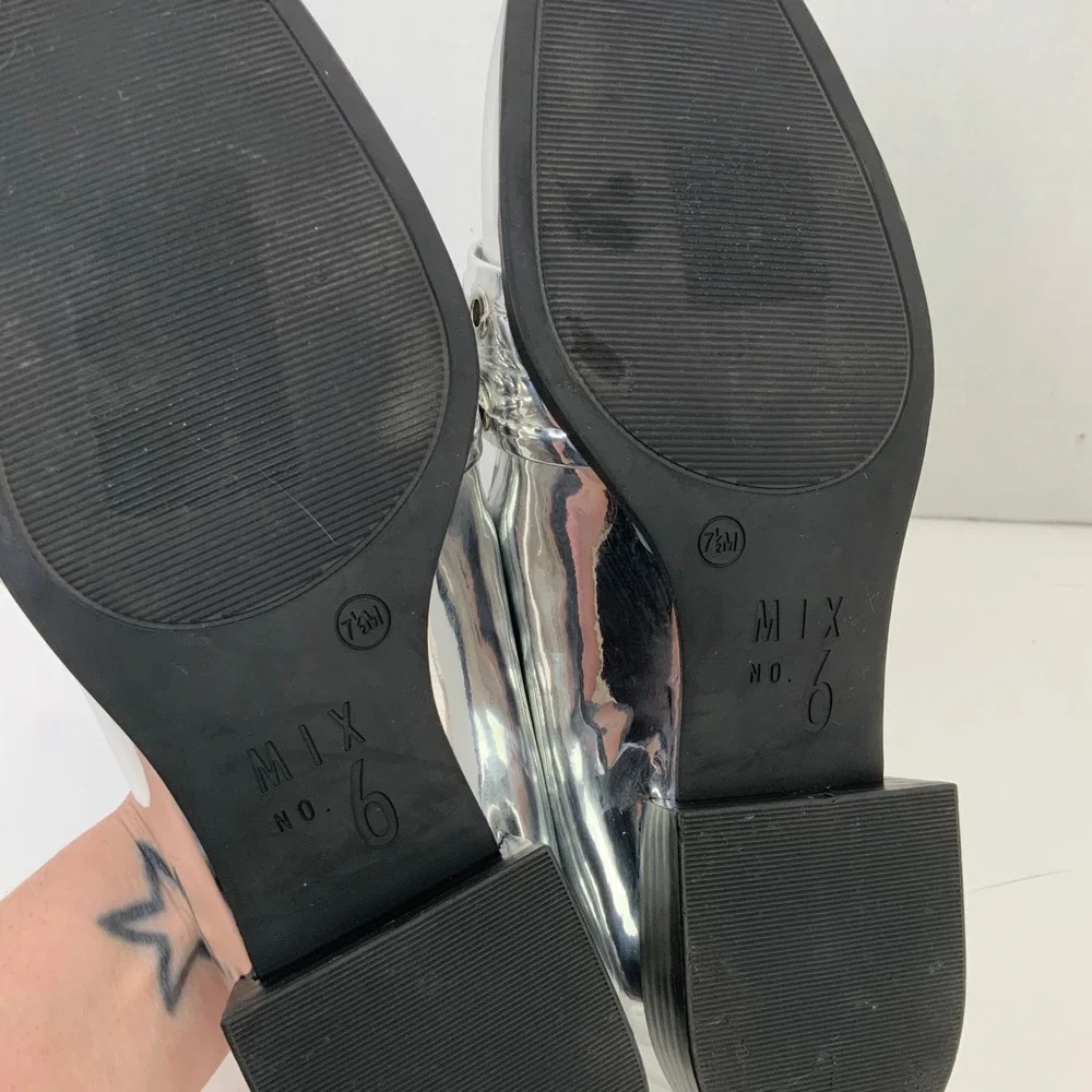 Mix No. 6 Sz 7.5 Silver Metallic Double Strap Buckle Square Toe Loafers Shoes
